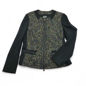 Studio 148 Wool Blend Tweed Zip Jacket Women's Size 12 Black Multicolor Retro